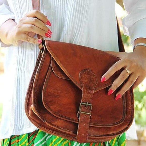 Handbags - Handmade Vintage Style Genuine Brown Leather Cross Body Shoulder Bag